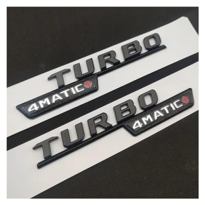Image of yzw6688 3d ABS Black Logo Turbo 4matic Emblem Car Fender Badge Sticker Compatible with C117 W205 W204 W213 W212 Accessories (Color : Glossy 2pcs)