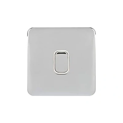 Image of Schneider Electric Lisse Screwless Deco Single Light Switch, Double Pole, 20AX, GGBL2010WPCS, Polished Chrome with White Insert