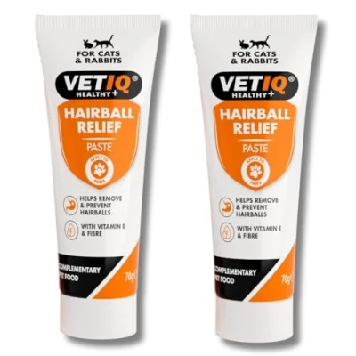 Image of VETIQ Hairball Relief Paste Twin Pack With Vitamin E &amp; Fibre For Cats Rabbits 6+ Months, Helps Remove Prevent Hairballs (2 x 70 g)
