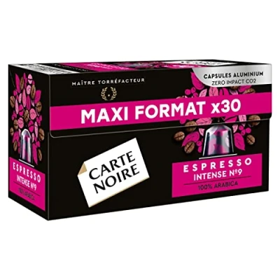 Image of Carte Noire, Espresso Intense, Nespresso Compatible Aluminium Capsules, 1 Pack of 30 Coffee Pods, 100% Arabica, Dried Fruit and Chocolate Notes, Intensity 9/10, Rich Lasting Taste