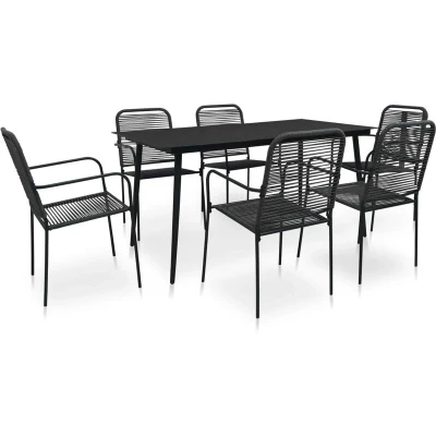 Image of vidaXL 7 Piece Outdoor Dining Set Cotton Rope and Steel Black