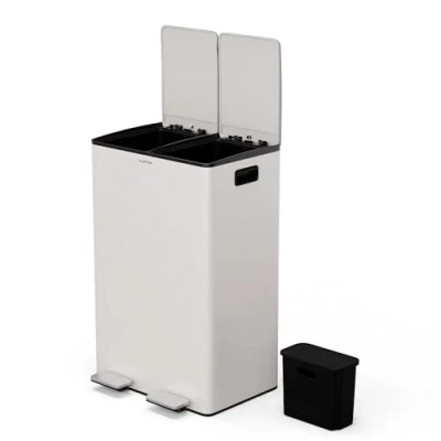 Image of KLARSTEIN EcoVista Kitchen Bin 60L Waste Separation with 3L Compost Bin, Soft Close Lid, Stainless Steel, Removable Compartments, Creme
