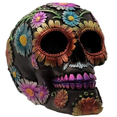 Image of Puckator Metallic Day of the Dead Daisy &amp; Flower Skull Decoration Home Living Room Gifts For Men Women