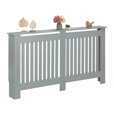 Image of Radiator Cover, Cottage Style, hwd: 83 x 152 19 cm, Heating Surround Shelf, mdf, Cladding, Hideaway, Grey Relaxdays