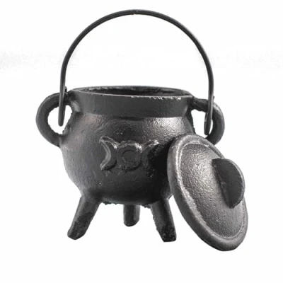 Image of Cast Iron Cauldron, Perfect for Witchcraft, Energy Spells, Halloween Altar, Pagan, and Wiccan Rituals (Tripple Moon, 6x10cm)