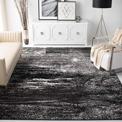 Image of SAFAVIEH Modern Abstract Rug for Living Room, Dining Bedroom Adirondack Collection, Short Pile, in Silver and Black, 91 X 152 cm