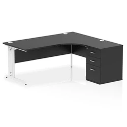 Image of Impulse 1800 RH Crescent Desk Black/White Cable Managed Leg 600 DH Ped