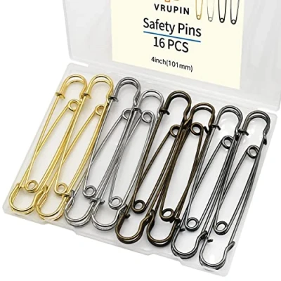 Image of vrupin 16pcs Extra Large 4inch Safety Pins for Crafting, Heavy Duty Blanket Bulk Steel Fasteners Blankets Crafts DIY Craftsmanship Skirts Kilts Brooch Making