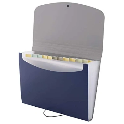 Image of D.RECT 5888 Expanding File Folder Expandable Document Folders 12 Compartments A4 Blue,7538