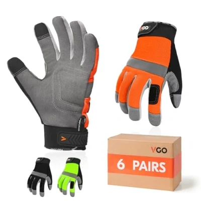 Image of Vgo... 6Pairs Men&#039;s Safety Work Gloves,Touchscreen, Utility Working Gloves for Gardening,Warehouse(Orange+Green+Black,SL7584)