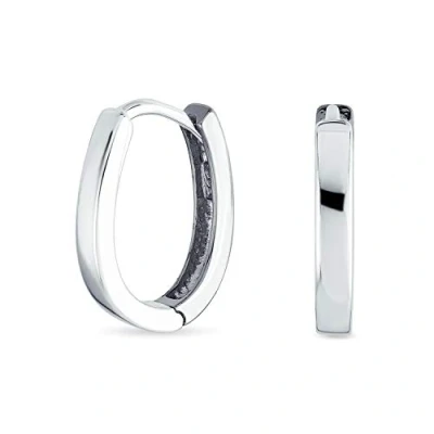 Image of Classic Medium Simple Oval U Mini Hoop Earrings Of Women Teens Polished Hinged .925 Sterling Silver