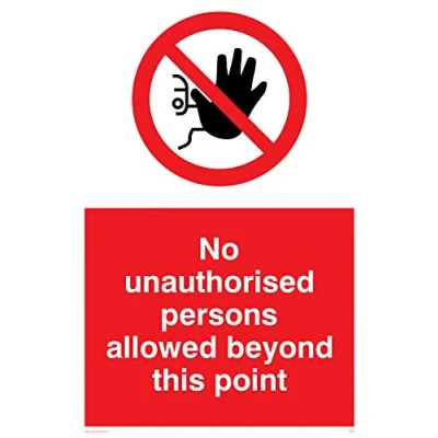 Image of Viking Signs PA30 A4P 3M &quot;No Unauthorised Persons Allowed Beyond This Point&quot; Sign, 3 mm Rigid Plastic, 300 H x 200 W,Red