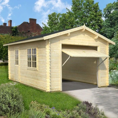 Image of Palmako Roger 3.6m x 5.5m Log Cabin Single Garage (44mm) Up and Over Door