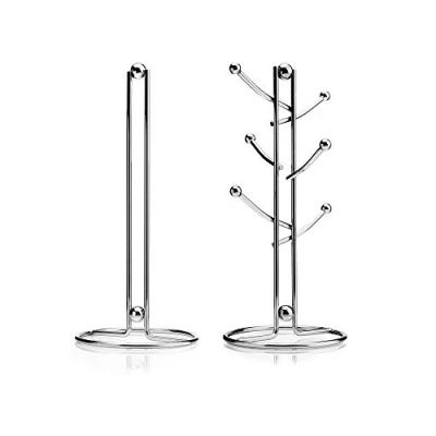 Image of Kilo Classic Mug Tree &amp; Paper Towel Holder Set Chrome 34cm, Chrome, One Size
