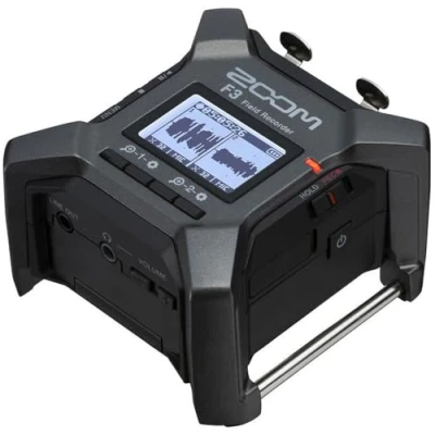 Image of Zoom F3 Compact high end 2 track field recorder, 192 kHz 32 bit float recording, dual AD converter, XLR inputs, professional podcasts, interviews, live charcoal grey
