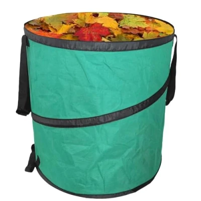 Image of Collapsible Heavy Duty Pop up Garden Waste Bags 90 Litres Canvas Trash Can Bucket Reusable Yard Leaf Bag Holder Refuse Rubbish With Handles For Lawn Camping