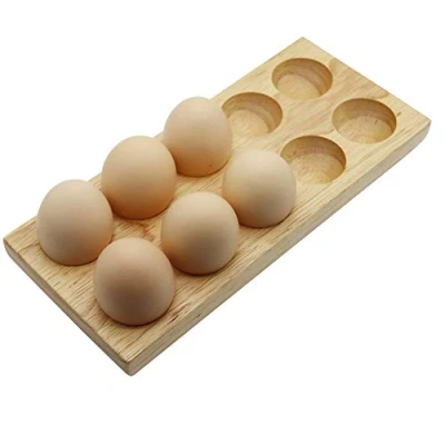 Image of TAMUME Natural Wooden Egg Holder Rack, Essential Kitchen Storage and Organizer with Cups Hold Up to 10 Eggs (10 Eggs)
