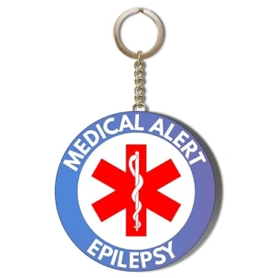 Image of Gift Insanity MEDICAL ALERT BLUE BACKGROUND EPILEPSY 58mm LONG CHAIN KEYRING