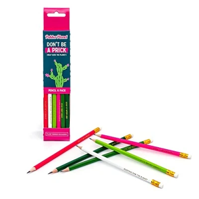 Image of Pukka Pad, Planet HB Pencils with Eraser Tip Pack of 6 Assorted Mottos in Gold Sustainable and 100% Recyclable Packaging Cactus