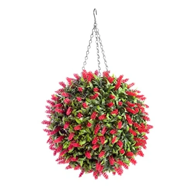 Image of Best Artificial Lush 38cm Red Long Leaf Lavender Hanging Flower Ball Topiary Grass **UV Fade Protected**