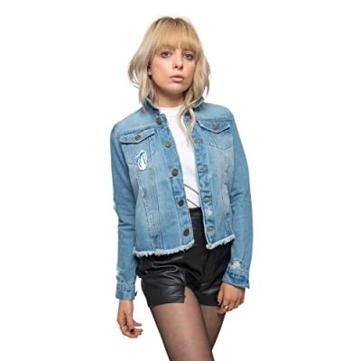 Image of The Rolling Stones Denim Jacket Script Band Logo Official Womens Light Blue M