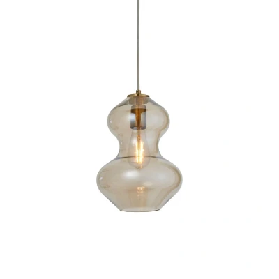 Image of Kelda Shaped Dome Pendant Ceiling Light Satin Brass Plate, Champagne Lustre Glass, 1x E27