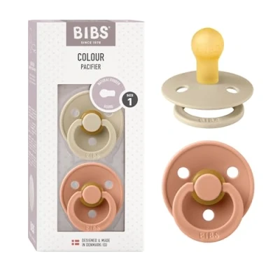 Image of BIBS Colour Soother 2 Pack, BPA Free Dummy Pacifier, Round Nipple. Natural Rubber Latex, Size 1 (0 6 Months), Vanilla/Peach