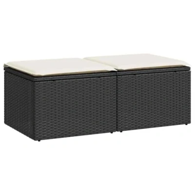 Image of vidaXL 2 Piece Black Poly Rattan Garden Sofa Set with Cushions Outdoor Modular Seating for Patio, Terrace, Backyard including Storage
