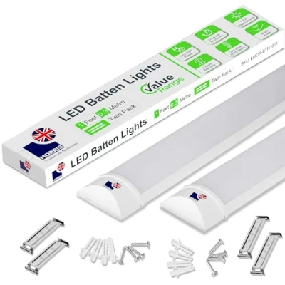 Image of Morris LED Batten Light 1ft 10W 1200LM, IP20 Indoor Rated, 2 Pack 6500K Daylight, Slim Fit Lighting for Cabinets, Closets, Small Commercial Spaces Value Range