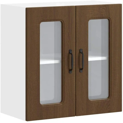 Image of vidaXL Kitchen Wall Cabinet with Glass Door Brown Oak Engineered Wood, 40x31x60 cm Versatile Storage Cupboard