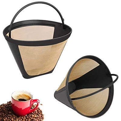 Image of 2 Pieces Mesh Coffee Basket Filter, Filter Mesh, Filters Fine Net, Reusable Stainless Steel Permanent Net with Handle for Most Coffeemakers (Golden)