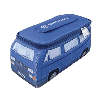 Image of BRISA VW Collection Volkswagen Neoprene Universal Makeup Cosmetics Toiletry Travel Pharmacy Bag in T3 Bus Vanagon Design (Blue/Large)