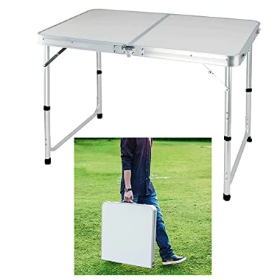 Image of Folding Picnic Table Lightweight Portable Camping Aluminum Adjustable with Carrying Handle Laptop Desk Game Garden Dining for Indoor Outdoor Party BBQ Cooking 4ft