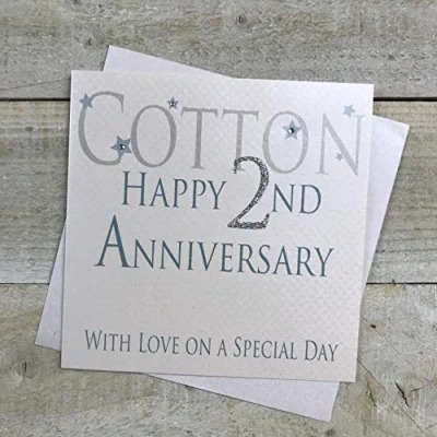 Image of white Cotton cards Happy 2nd Love On A Special Day, Handmade Anniversary Card (Code AW2)