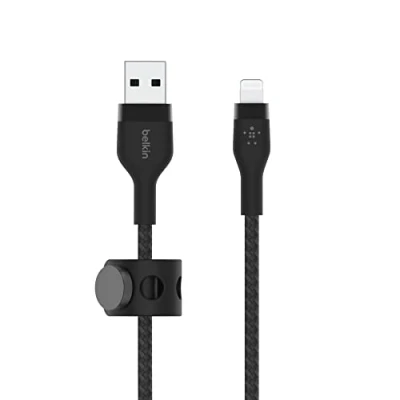 Image of Belkin BoostCharge Pro Flex Braided USB Type A to Lightning Cable (1M/3.3FT), MFi Certified Charging for iPhone 14/14 Plus, 13, 12, Pro, Max, Mini, SE, iPad and More Black