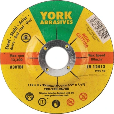Image of 5x York 115X3X22.23MM A30TBF DPC Reinforced Cutting Discs Type 42