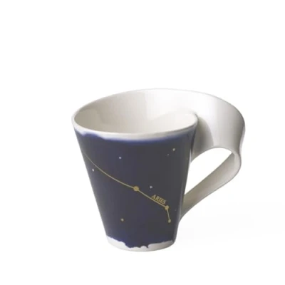 Image of Villeroy &amp; Boch 10 1616 5813 New Wave Stars Mug with Handle, Beautifully Shaped Cup Aries Design, Premium Porcelain, Dishwasher Safe, White/Blue, 300 ml Gold