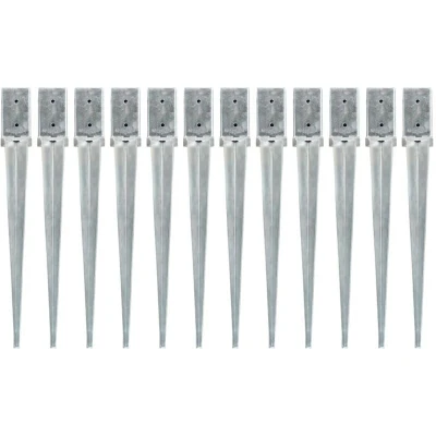 Image of vidaXL Ground Spikes 12 pcs Silver 8x8x76 cm Galvanised Steel