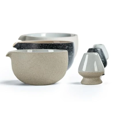 Image of TEANAGOO Japanese Natural Rock Texture Matcha Bowl with Whisk Holder, 18 OZ. K12, Dk.Grey, Chawan Tea Bowl, Ceramic Bowls for Matcha, Chawan, Traditional Ceremonial Accessories
