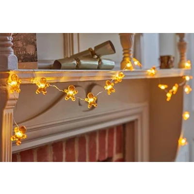 Image of Smart Garden Christmas Gingerbread Man String Lights Set of 20 Warm White LEDs Indoor Use 1.9 Metre Auto Timer Function Decoration, Festive Décor