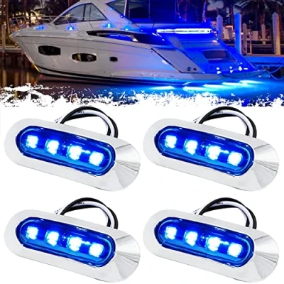 Image of PSEQT 3.8&#039;&#039; Waterproof Boat Marine LED Lights Courtesy Interior Deck Light Navigation Transom Stern Cabin Lighting for Pontoon Fishing Kayak Sailboat Bass Vessel 12V 24V (Blue 4Pcs)