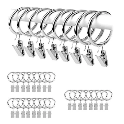 Image of Silver Curtain Rod Ring Clips, 24 Pack Rustproof Metal Drapery with Hook/Hanger Clips Eyelets for Holding Heavy Curtains Set and Drapes (38 mm)