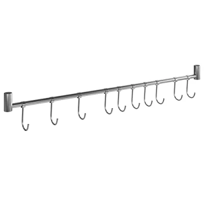 Image of Wall Mounted Utensil Rack, kitchen Hanging Rail Rack with 10 Hooks, Stainless Steel Utensils Hanger Organiser, 58cm