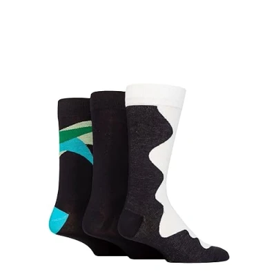 Image of Mens 3 Pair SOCKSHOP Wildfeet Patterned Spots and Stripes Bamboo Socks Shapes Navy / White Blue 7 11