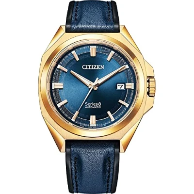 Image of Citizen Men&#039;s Series 8 Automatic Watch NB6012 18L, Blue Dial with Rose Gold Case, Leather Strap, Water Resistant to 100 Meters, 2 Years Warranty