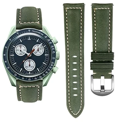 Image of Stanchev Watch Strap for Omega X Swatch MoonSwatch/Rolex Watch/SEIKO 20mm,No Gap leather Moonswatch Speedmaster Replacement (Black)