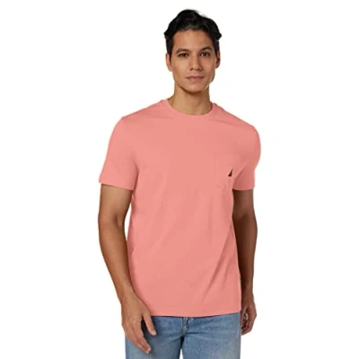 Image of Nautica Men&#039;s Solid Crew Neck Short Sleeve Pocket T Shirt, Pale Coral, XXL