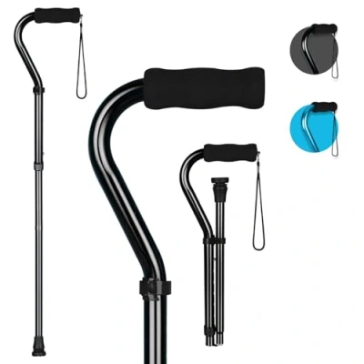 Image of supregear Walking Stick for Women and Men, Lightweight Adjustable Offset Stick, Portable Folding Cane with Soft Cushioned Handle, Sturdy Walker Aid Seniors Adults, Black