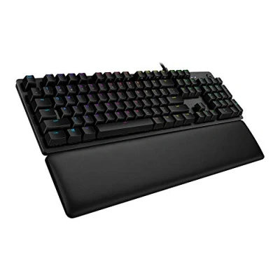 Image of Logitech G513 Mechanical Gaming Keyboard with Palm Rest, RGB LIGHTSYNC, GX Brown Tactile Key Switches, Brushed Aluminum Case, Customizable F Keys, USB Pass Through, QWERTY UK Layout Carbon/Black