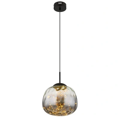 Image of Firefly Globe Pendant Ceiling Light Matt Black Smoke Glass Shade LED 3000K